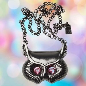 Glam Owl Face Necklace Pink Crystal Eyes NWT